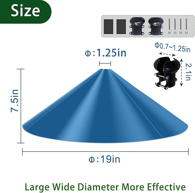 19 Inch Wide Black Squirrel Baffle - Ideal for Bird Feeder Poles, Outdoor Pole Mount Stoppers, and Shepherd’s Hooks Blue
