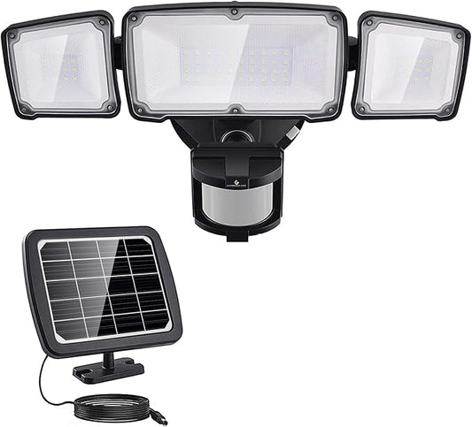 GLORIOUS-LITE Solar Security Lights 2400mAh LED Motion Sensor Light Outdoor, Rechargable 1600lm Solar Flood Light, 5500-6000K, IP 65 Waterproof for Garage, Yard, Porch, Entryways - Black
