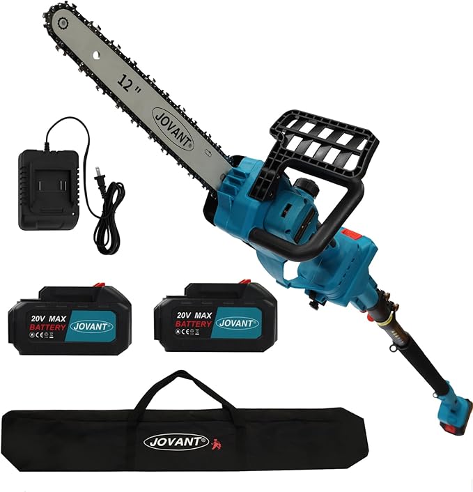 12 inch Cordless Pole Saw with 2 Max 20V*4Ah Batteries, Electric Pole Saw Battery Powered,15-Foot Reach for Tree Trimming