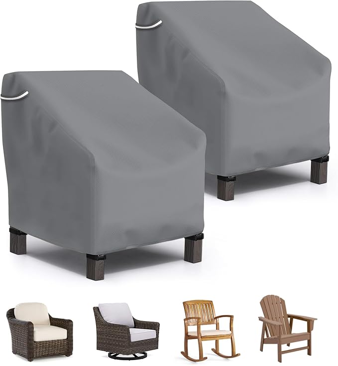 STARTWO Patio Outdoor Chair Covers 2 Pack, Outdoor Furniture Covers Waterproof adapter for Lawn Lounge Seat, Wicker, Swivel, Adirondack,Rocking Chairs,30" Wx34" Dx38.5" H,Grey