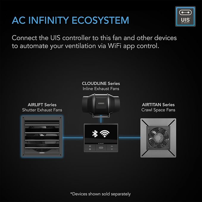AC Infinity AIRLIFT T20, Shutter Exhaust Fan 20" with WiFi Temperature Humidity Controller, EC-Motor Wall Mount Ventilation and Cooling for Sheds, Attics, Workshops, and Greenhouses