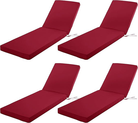 Chaise Lounge Cushion Outdoor, Waterproof and Stain-Resistant Lounge Deck Reclining Chair Cushions for Patio Furniture Lawn Pool Resort Hotel, 72x21x3 Inch, Set of 4, Burgundy