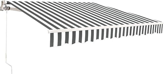 MCombo 9.9x7.8 Feet Manual Retractable Patio Door Window Awning Sunshade Shelter Outdoor Canopy, 0810 (Grey with White Stripes, 9.9'(L) x 7.8'(W))