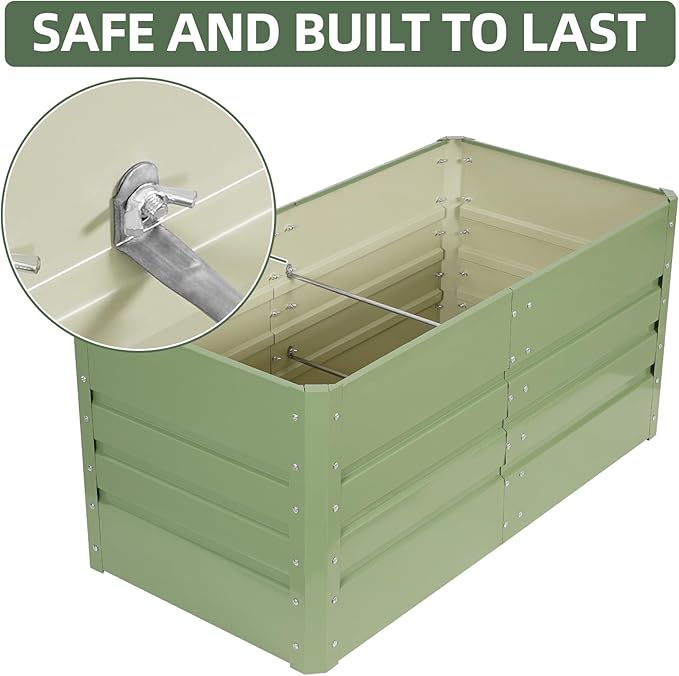 1MORE Raised Garden Bed -Galvanized Planter Box for Outdoor Gardening and Planting, Ideal for Vegetables and Plants.Green-1Pcak