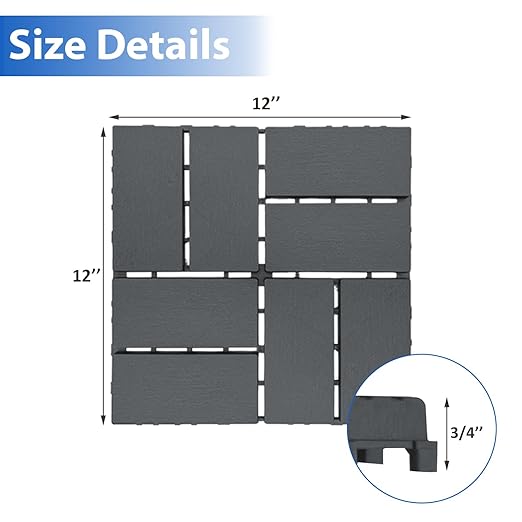 27 PCS 12x12 Inch Interlocking Deck Tiles - Waterproof All-Weather Outdoor Patio Flooring for Pool, Balcony, Backyard, Porch & Garden, Dark Grey