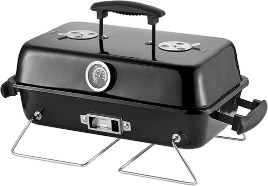 Portable Charcoal Grill, Tabletop Outdoor Barbecue Smoker, Small BBQ Grill for Outdoor Cooking Backyard Camping Picnics Beach,BLACK