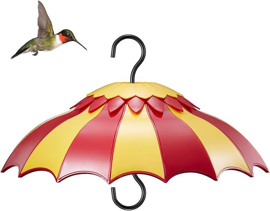 Bird Feeder Baffle 14" with Ant Moat, Beserie Large Bird Feeder Rain Guard Cover with Ant Guard & Shepherd Hooks, Attract Hummingbirds & Anti Squirrel/Sun/Rain/Snow/Ants (Red-Yellow, 14 inches, 35cm)