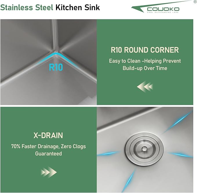 25 x 22 Inch Drop In Kitchen Sink Stainless Steel Single Bowl 25 Inch Drop In RV Laundry Utility Sink Large Deep Handmade Topmount Sinks 25"x22"x9"