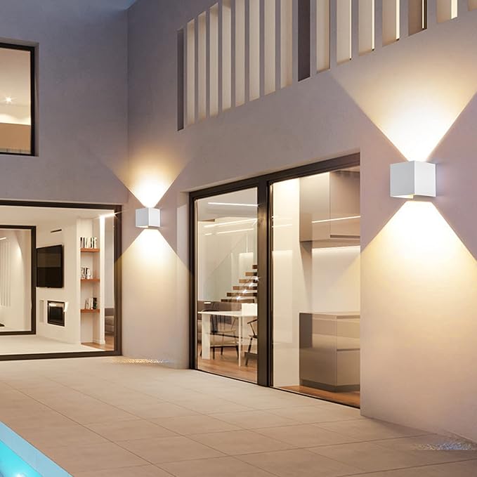 2 Pack Outdoor Wall Lights Exterior/Interior Wall Sconces Up and Down Lights IP65 Waterproof G9 Base Socket Modern Outdoor Lighting Square Aluminum White 3000K Warm Lights, Adjustable Light Angle