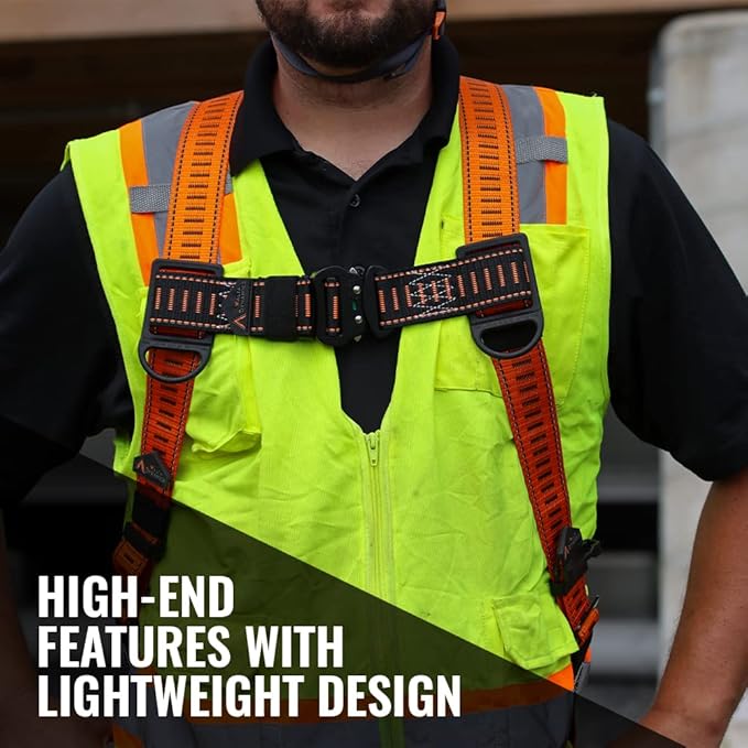 Malta Dynamics Javelina Safety Harness for Fall Protection, Lightweight, Comfortable Construction Harness, Tongue & Buckle