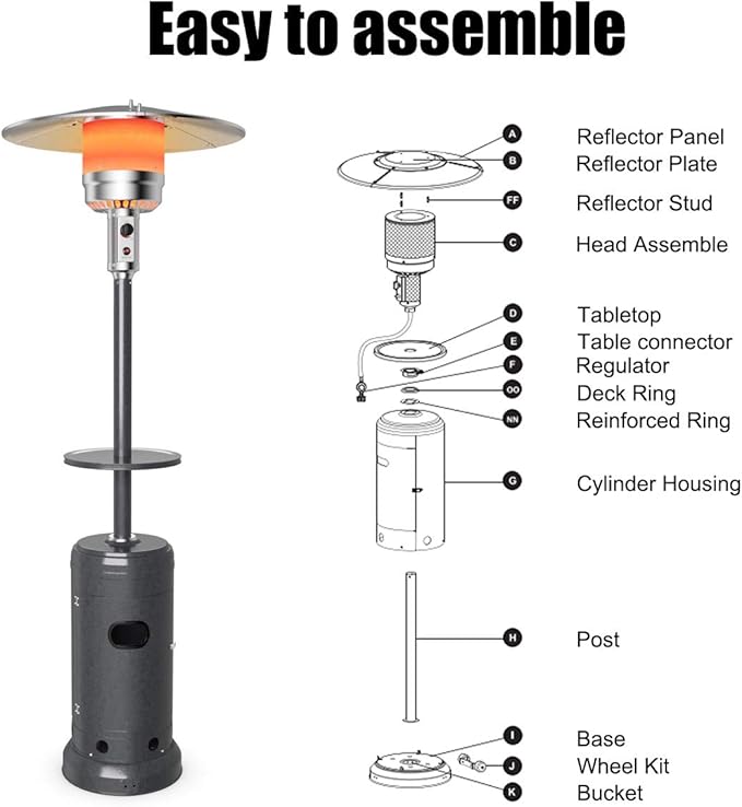 Tangkula 50,000 BTU Propane Patio Heater with Wheels, Outdoor Heaters for Patio with Shelf Tabletop, Stainless Steel Burner, Auto Shut Off & Tip-Over Protection, Portable Patio Heaters for Outdoor Use