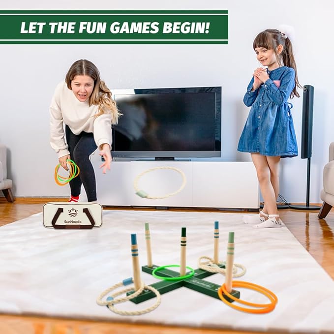 Wooden Ring Toss Game Set, Backyard Beach Camping Game with Toss Rings & Portable Carrying Bag, Outdoor Lawn & Yard Games for Kids, Adults & Family