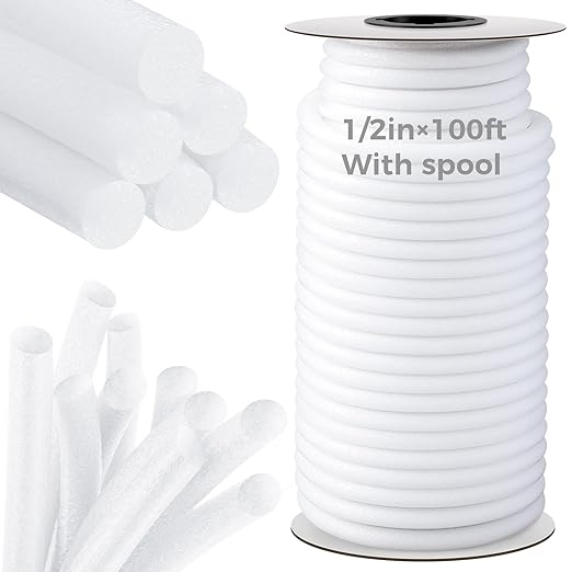 1/2 Inch x 100 ft Foam Backer Rod for Gaps Joints Concrete Crack Filler Caulk Saver Bulk Foam Backing Rod Concrete Filler Rope for Weather Stripping Door Seal (White)