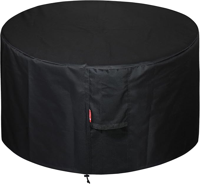 SheeChung Round Gas Fire Pit/Table Cover-Fit 34-38 inch Outdoor Firepit Bowl,600D Heavy Duty Patio Cover,100% Weather Resistant&Waterproof for Backyard,Porch,Deck,Camping,Grill,38”Dia X 22”H
