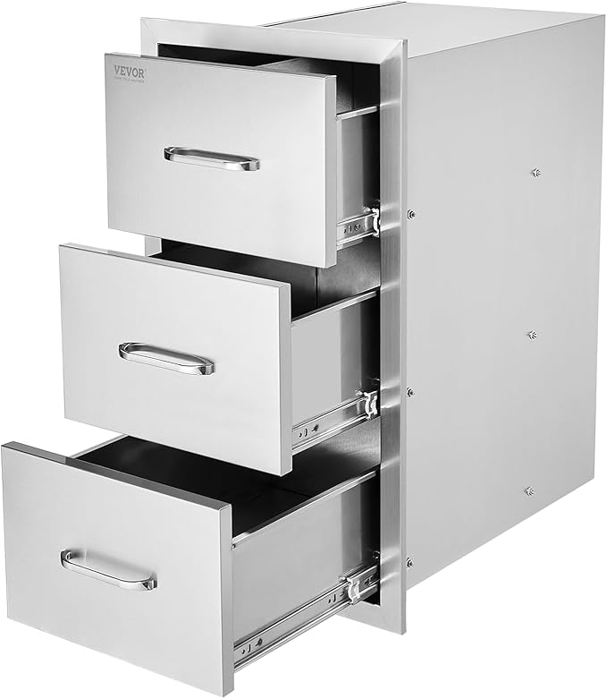 VEVOR Outdoor Kitchen Drawers 16" W x 28.5" H x 20.5" D, Flush Mount Triple Access BBQ Drawers with Stainless Steel Handle, BBQ Island Drawers for Outdoor Kitchens or BBQ Island Patio Grill Station