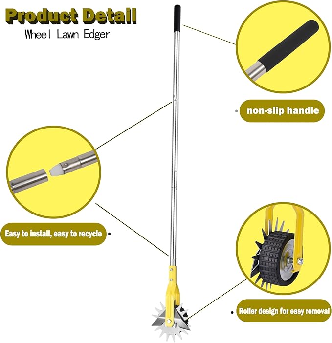 Wheel Rotary Edger, Adjustable Length Lawn Edger, Stainless Steel Edger Lawn Tool, Lawn Tool for Manual Edger, Rotary Edger for Sidewalks, Gardens, Driveways and Flower Bed Edging, yellow