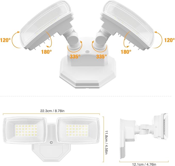 Onforu 3200LM Flood Lights Outdoor, 32W 6500K LED Security Light Manual Switch Controlled, IP66 Waterproof Outdoor Lights, Wall Mount Exterior Flood Light with 2 Adjustable Heads Floodlights Outside