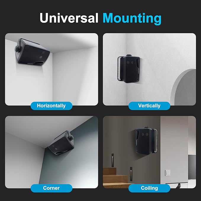 STUDIOFINIX Passive Outdoor Speakers Wired Waterproof -3.5 Inch 3 Way 200W Surface Marine & Wall Mount Speakers, Ideal for Home, Boat, Poolside, Patio, Indoor Outdoor Use（Black