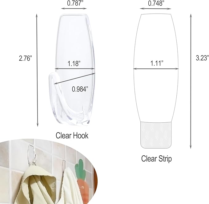 12 Large Wall Hooks for Hanging Heavy Duty, with 16 Removable Strips, Clear Hanger Hooks, Damage-Free Utility Hooks with Adhesive Strips, Plastic Wall Hook for Key, Shower, Towel, Coat, Door, Hat.