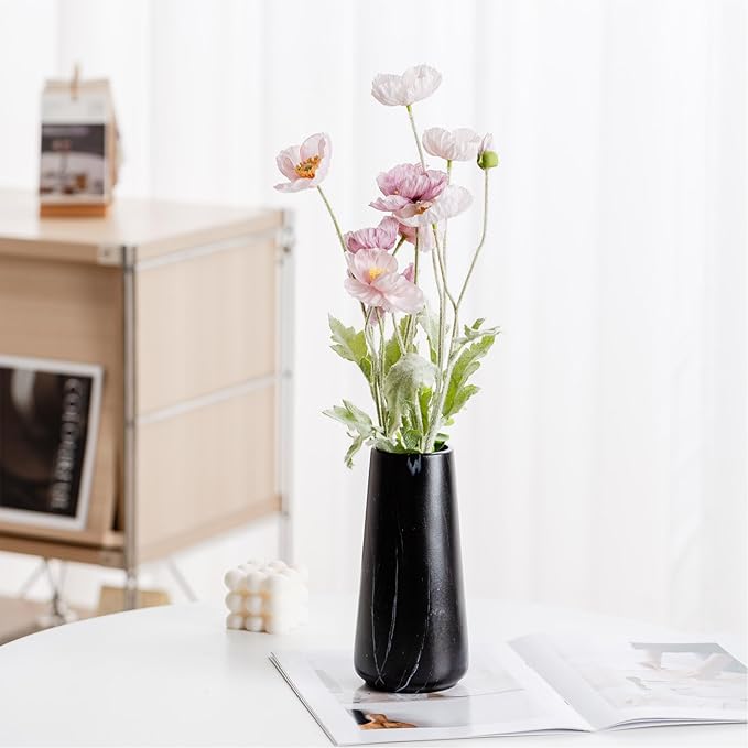 Marble Black Vase - 8" Big Black Ceramic vase for Flower, Simple Vases for Pampas Grass, Minimalist Farmhouse Boho vases for Centerpieces, Home Decor, Bathroom Decor