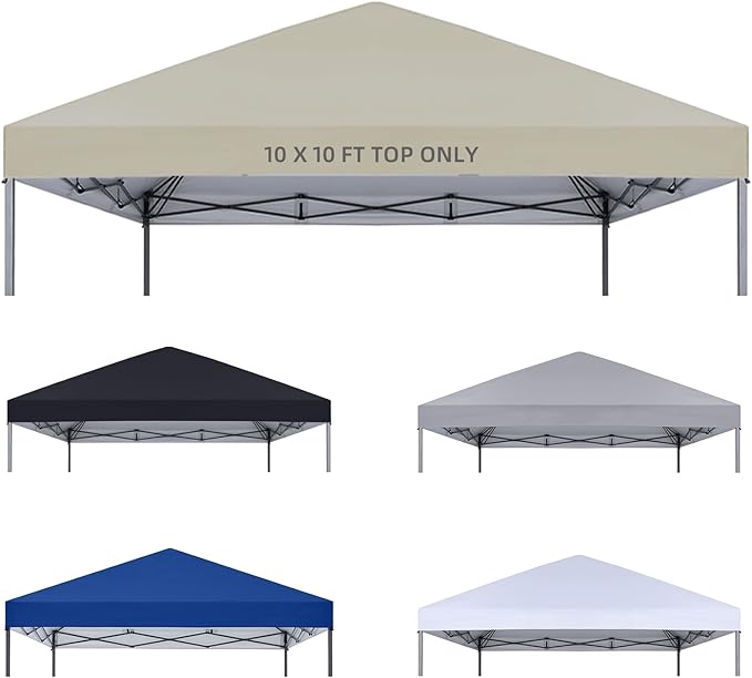 10x10 Canopy Replacement Top Only,Waterproof Pop Up Canopy Tent Top Replacement Cover Roof with Windproof Ropes for Straight Leg Frame, 420D Polyester for Outdoor Garden Pavilion Sun Shade(Beige)