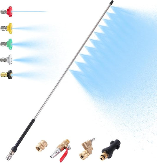 24in Radiator Cleaning Wand for Cars & SUVs - High-Pressure pressure washer radiator wand with 180° Swivel & Multiple Nozzles for Tight Engine Spaces, Corrosion-Resistant(WMEEII).