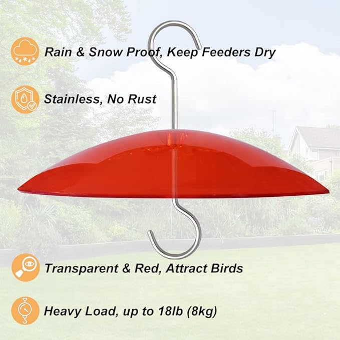 8" Mini Weather Guard for Bird Feeder - 2 PC x Small Protective Dome Cover Against Rain/Snow/Sun - Red Dia. 20CM