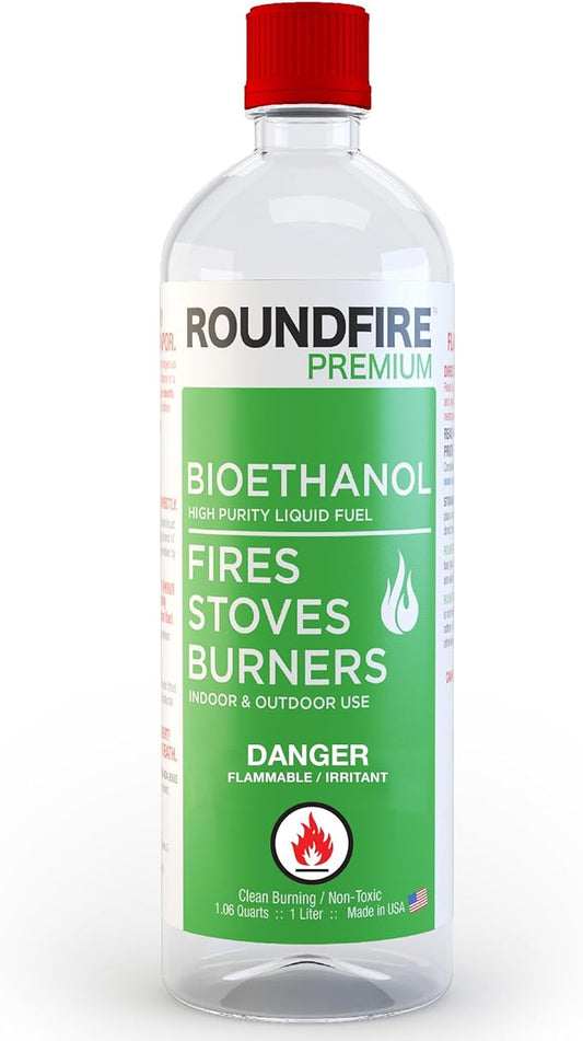 ROUNDFIRE Premium Tabletop Fireplace Fuel - 1 Liter Ethanol for Fire Pits and Table Top Fireplaces