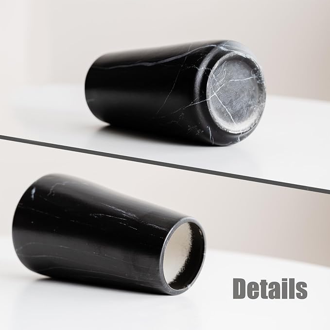 Marble Black Vase - Black Flower vase, 6" Small Simple Modern Ceramic Vases for Flower/Pampas Grass, Minimalist Farmhouse Boho Vase for Centerpieces, Home Decor, Bathroom Decor