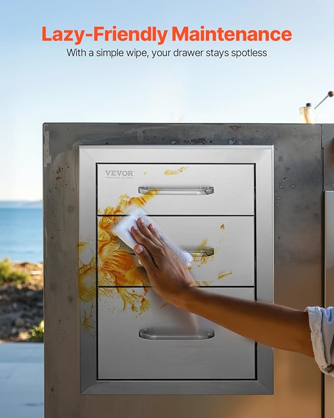 VEVOR 14x20.3 Inch Outdoor Kitchen Drawers Stainless Steel, Flush Mount Triple Drawer, 14W x 20.3H x 23D Inch, with Stainless Steel Handle, BBQ Drawers for Outdoor Kitchens or BBQ Island