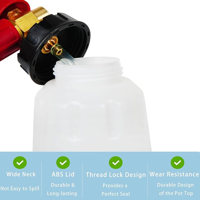 MINGOU Foam Cannon for Pressure Washer Soap Dispenser Snow Foam Cannon Car Wash with 1/4" Quick Connector,1L Bottle, Additional 1.15 mm Orifice Nozzle(Red)