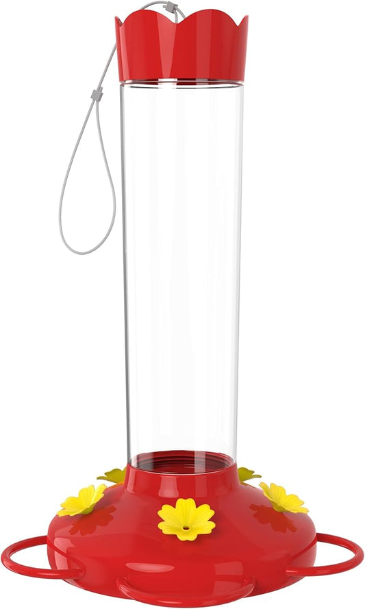 MEKKAPRO Outdoor Hummingbird Feeder Made from Glass, Hanging 5 Nectar Feeding Stations, Bright Red, Backyard Feeder (20 Ounce)
