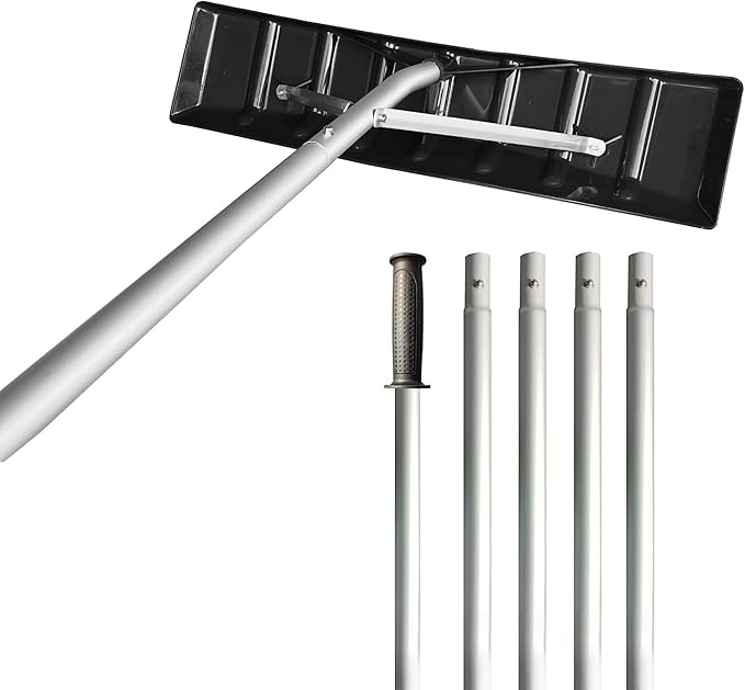 20 Feet Snow Roof Rake, 25 Inch Black Poly Blade and Aluminium Handle, Snow Rake Telescoping Snow Removal Tool