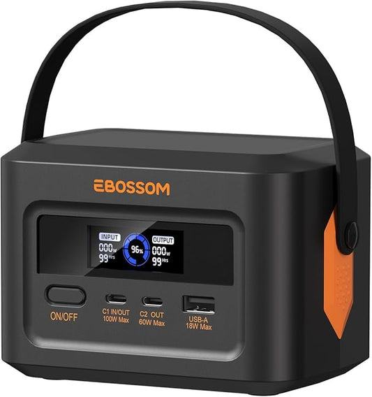 Portable Power Station 99.2Wh Power Bank, LiFePO4 Battery Solar Generator, 1.2H Fast Recharging, 100W Max PD Charging for Laptop Phone Travel Camping Outdoor Emergency