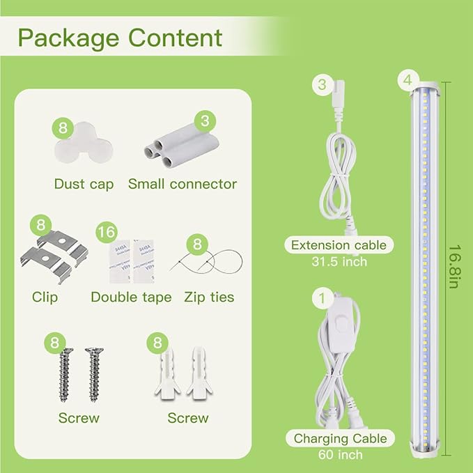 Plant Grow Light Strips, 204 LED-Bulbs 5000K White Full Spectrum Grow Light Strips for Indoor Plants, Succulents, Seeds Starting, Greenhouse, End-to-End Connection (4x10W, 200W Equivalent)