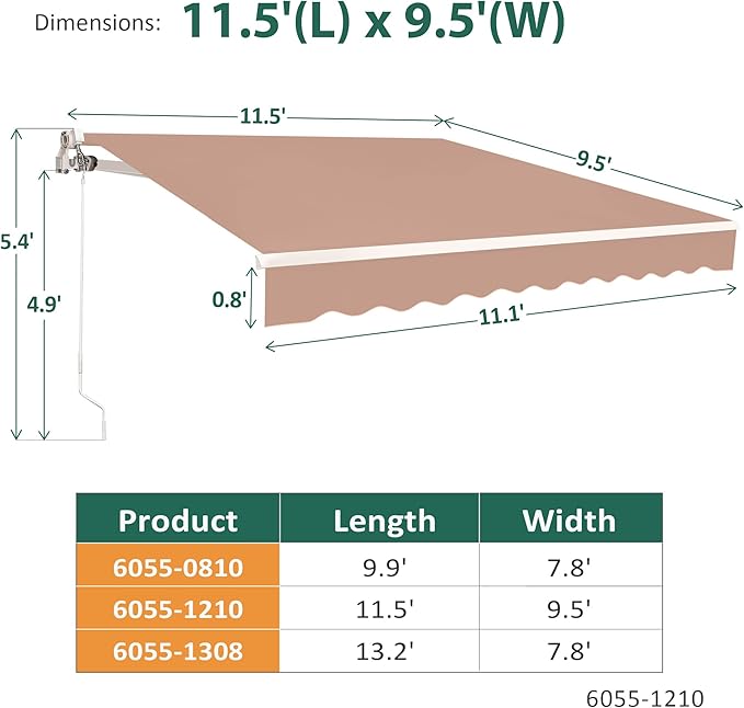 MCombo 11.5x9.5 Feet Manual Retractable Patio Door Window Awning Sunshade Shelter Outdoor Canopy,1210 (Beige, 11.5'(L) x 9.5'(W))