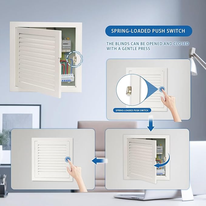 11.5 x 11.5 Louvered Access Panel with Elephant Trunk Latch - Access Panel with Vent - White Aluminum - Inside Dimensions: 10 x 10 inch