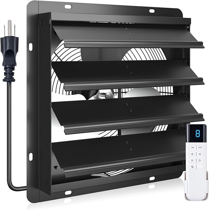 addlon 14 Inch Shutter Exhaust Fan Wall Mounted with EC Motors and Remote Control, Timer, 8 Speeds, 1750CFM, Low Noise, Easy to Install, Plug in Ventilation Fan for Garages, Shops, Greenhouse, Attic