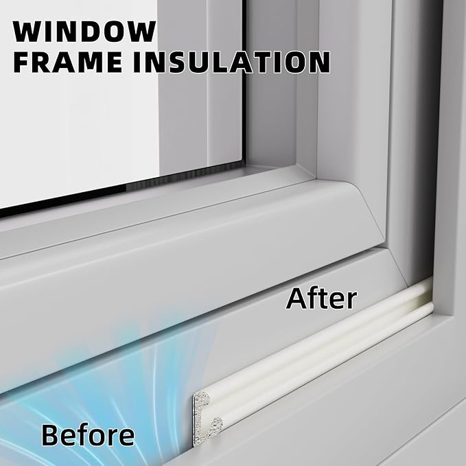 2 Pack*26 Ft Self-Adhesive V Shape Foam Window Weather Stripping Door Seal Insulation Strip for Winter, Soundproof Exterior Front Frame Gap Filler, Draft Stopper Tape Noise Light Blocker (White)