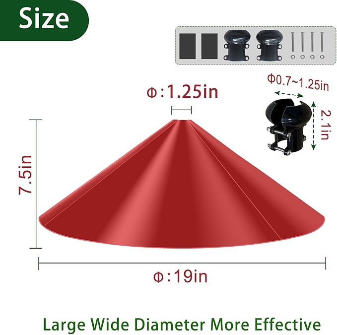 19 Inch Wide Black Squirrel Baffle - Ideal for Bird Feeder Poles, Outdoor Pole Mount Stoppers, and Shepherd’s Hooks Red