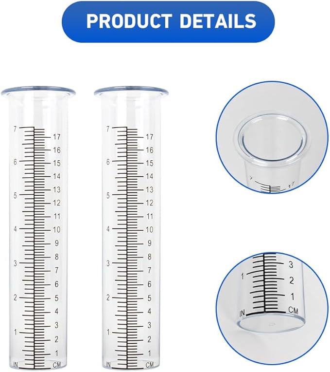 2 Pack Plastic Rain Gauge Replacement Tube with 7 Inch Capacity Freeze Proof Rain Water Gauge for Garden Yard Outdoor