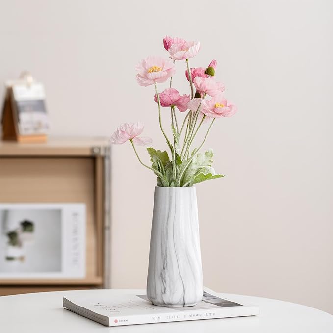 Marble White Vase - 8" Big White Ceramic vase for Flower, Boho Vases for Pampas Grass, Minimalist Modern vases for Home Decor, Table Shelf Living Room Farmhouse Decor