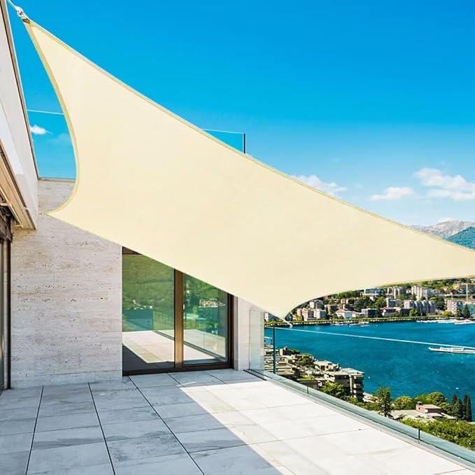 Shade&Beyond Rectangular Breathable UV Block Sun Shade Sail Outdoor Covering Cloth for Deck, Backyard, Pool, 12'x16', Cream (Customized Available)