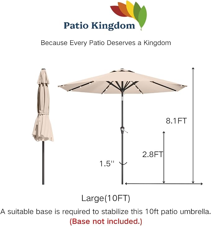 10FT Solar Umbrella 32 LED Lighted Patio Umbrella Table Market Umbrella w/Tilt and Crank, UV-Resistant Outdoor Umbrella for Pool, Garden, Deck, Beige