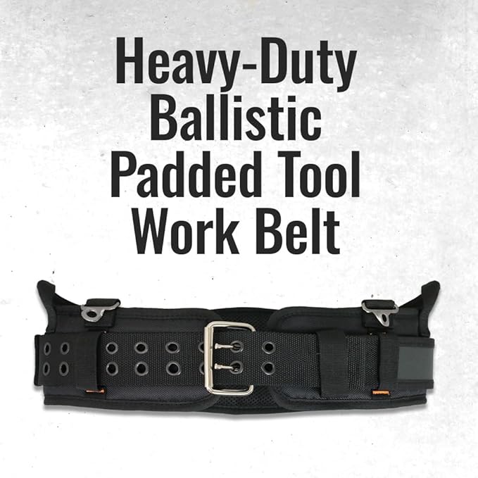 WOLF WTH2110 Heavy-Duty Ballistic Padded Tool Work Belt | Compatible w/Pouches, Holsters & 4-Point Suspenders | Body Waist Comfort Lightweight Breathable | Contractors Handyman | Tongue Buckle