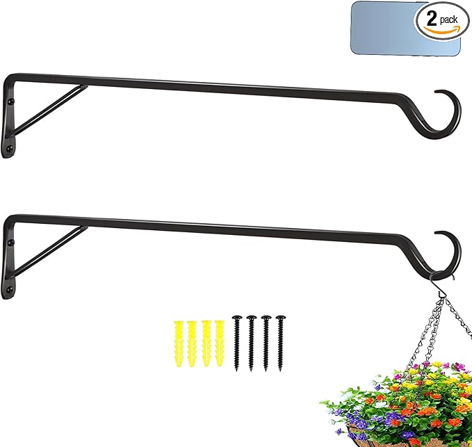 2 Pack Extra Long 25 Inch Heavy-Duty Rust-Resistant Solid Steel Plant Hangers and Bird Feeder Hangers for Indoor and Outdoor Decor, Wall Hooks