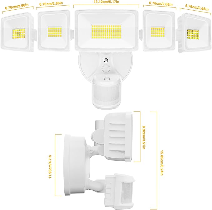 Onforu 5 Heads 120W Smart LED Security Lights Motion Sensor Outdoor, 340° Illumination WiFi Alexa Flood Light 12000LM APP Control, 2700K-6500K Exterior Motion Detector, IP65 Wall Light for Yard, White
