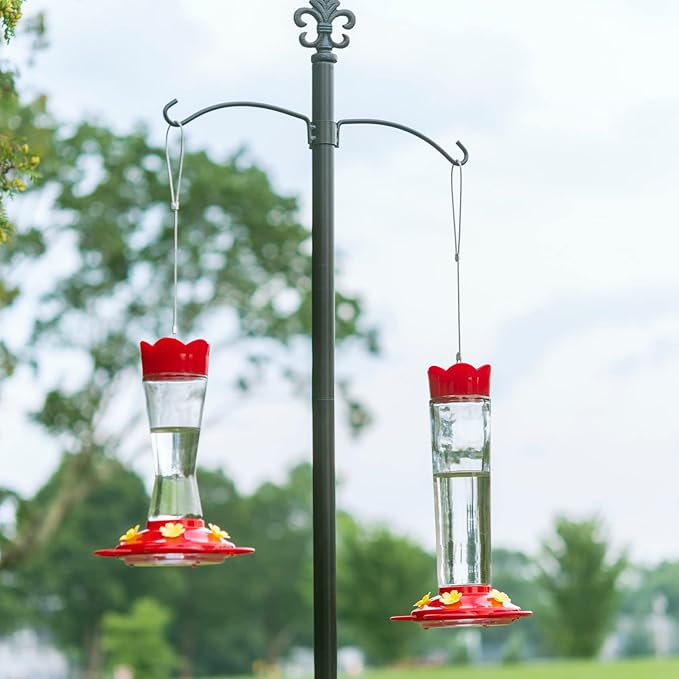 MEKKAPRO Outdoor Hummingbird Feeder Made from Glass, Hanging 5 Nectar Feeding Stations, Bright Red, Backyard Feeder (20 Ounce)