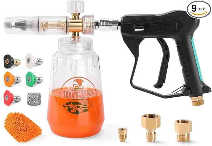 Foam Cannon for Pressure Washer, Pressure Washer Gun with Foam Cannon and 5 Power Washer Sprayer Nozzles Tips for Car Wash Kit Power Washer Gun Foam Soap Cannon for Car Snow Foam Lance