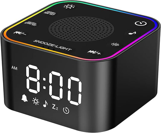 Sound Machine with Alarm Clcok: 30 Non-Looping Sleep Sounds - White Noise Alarm Clock for Natural Wake Up - Adjustable Volume & Light, Memory Function, Sleep Timer (Black)